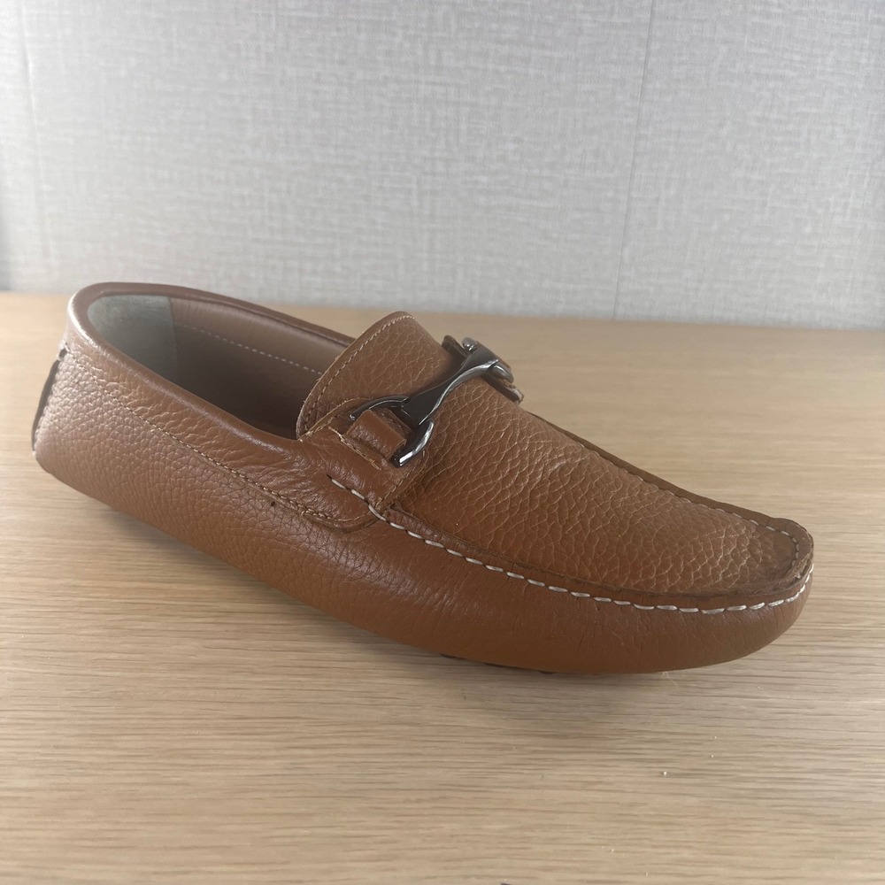 Giorgio Brutini Men's 9M Leather Horsebit Driving Loafers Cognac Brown Moc Toe